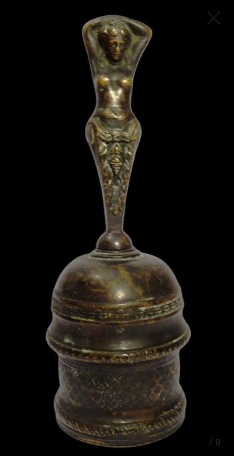 Antieke Kariatide Tafelbel, Brons, Eind 19e Eeuw, Ophalen of Verzenden