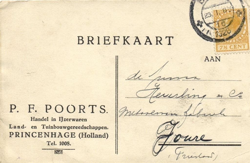 P.F. Poorts, Princenhage - 01.1926 - briefkaart, Ophalen of Verzenden, Briefkaart