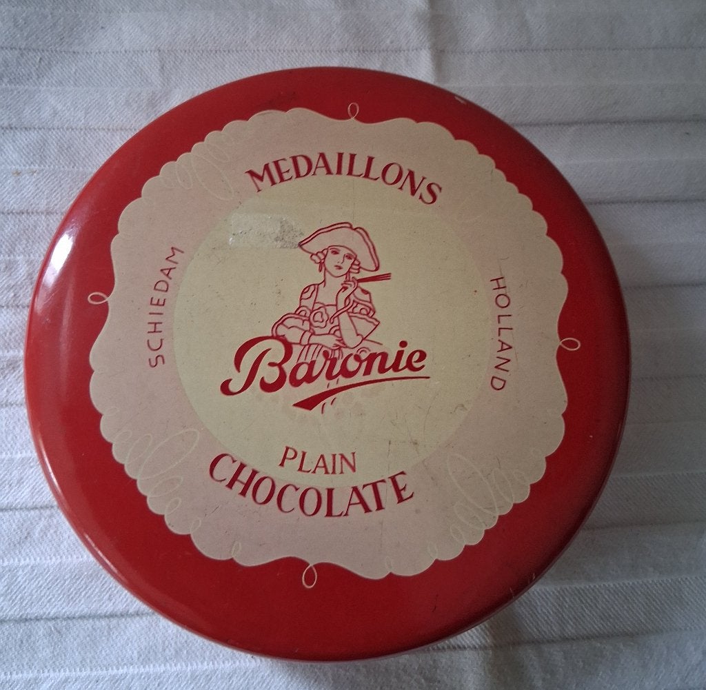 Baronie blikken trommeltje medaillons *eureka*, Verzamelen, Ophalen of Verzenden, Gebruikt, Verpakking