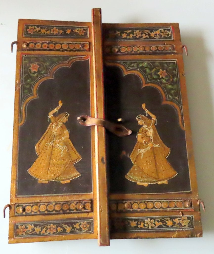 Uit inboedel :Antieke houten  india raamluiken beschilderd, Wanddecoratie, Verzenden, India, Geschilderd