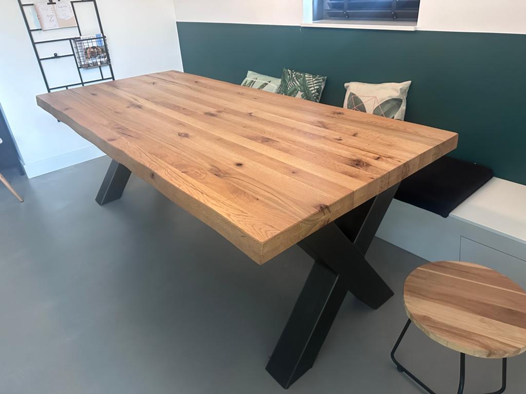 Eettafel 220x100x80 eikenhout metalen poten, Huis en Inrichting, Ophalen, Eikenhout, 200 cm of meer, 50 tot 100 cm