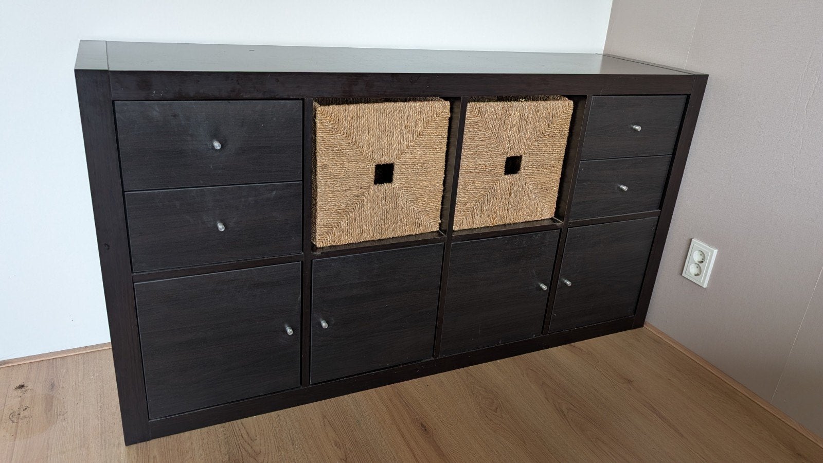 IKEA Kallax kast met planken en manden, Ophalen, Gebruikt, 25 tot 50 cm, Met deur(en)