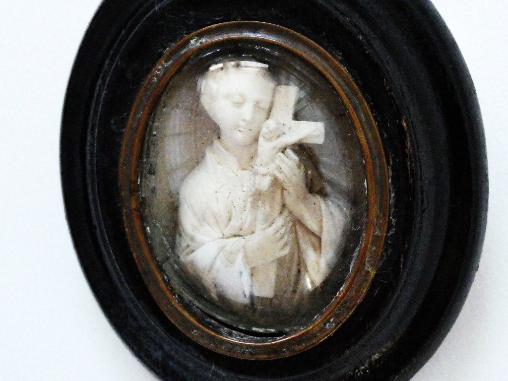 Antiek Heilige Gerardus meerschuim / pijpaarde bol glas 1850, Antiek en Kunst, Ophalen of Verzenden