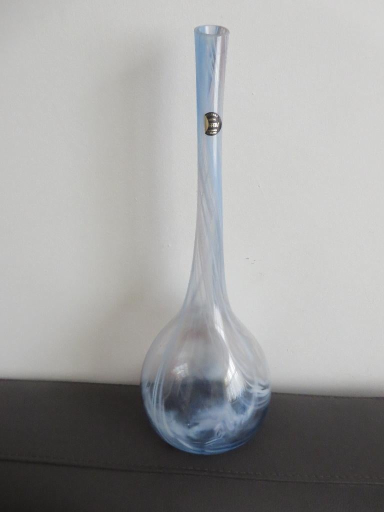 Pfeiffer Borger glas kunst, kleurige vaas met lange hals, Gebruikt, Overige kleuren, Ophalen of Verzenden, Glas