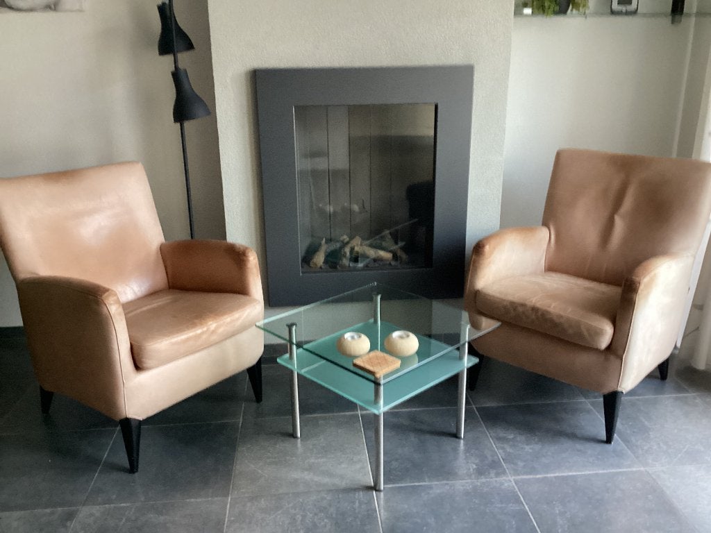 Leren Fauteuils, Ophalen, Gebruikt, Twee, Bruin