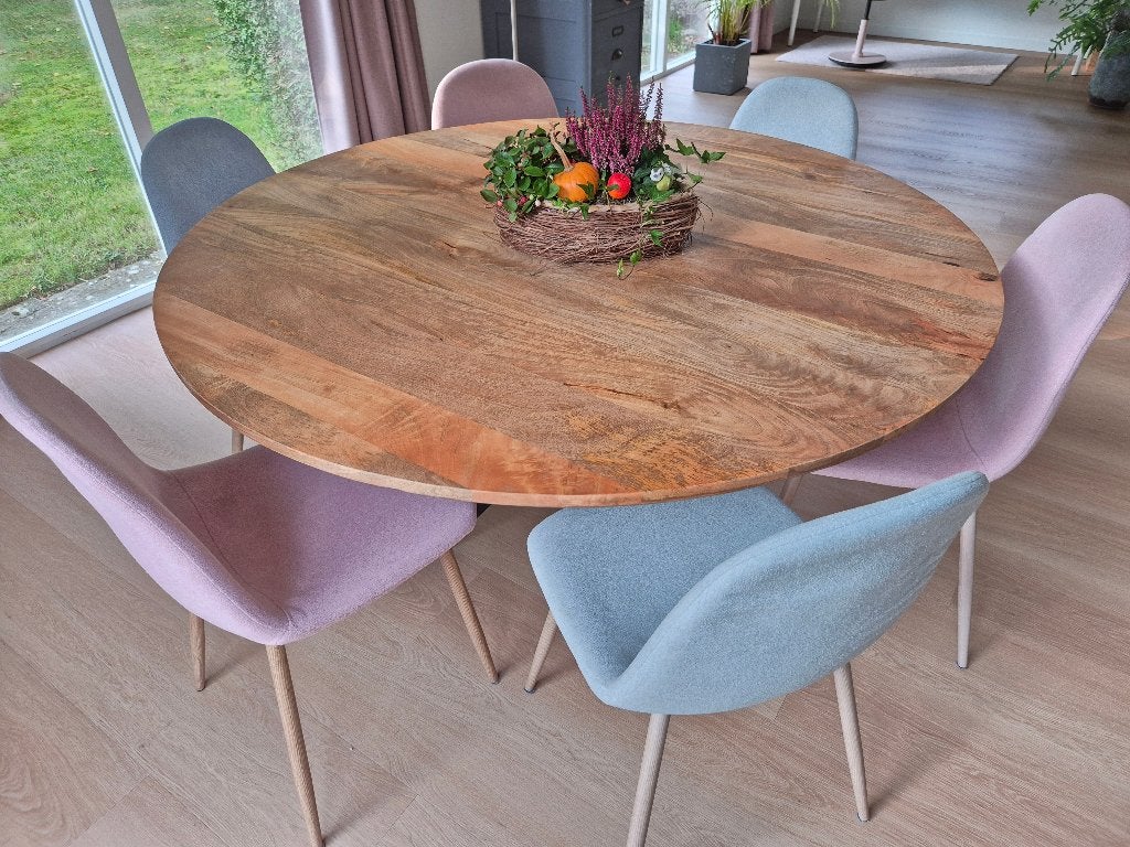 Eetkamerstoelen (6 st.), blauw en roze, Ophalen, Gebruikt, Blauw, Stof