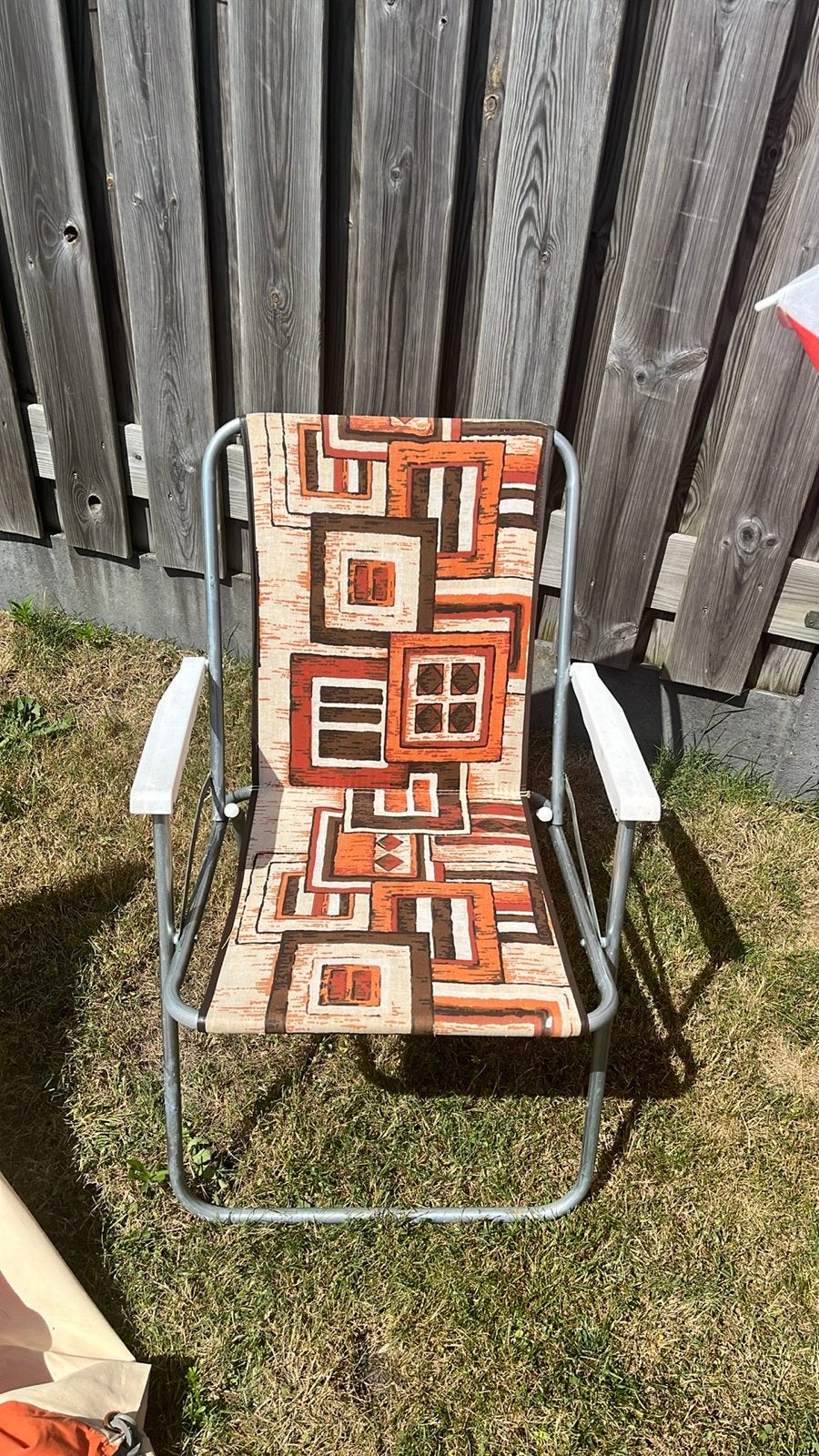 Vintage Jaren '70 Klapstoel Tuinstoel met Retro Print, Ophalen, Gebruikt, Metaal, Inklapbaar