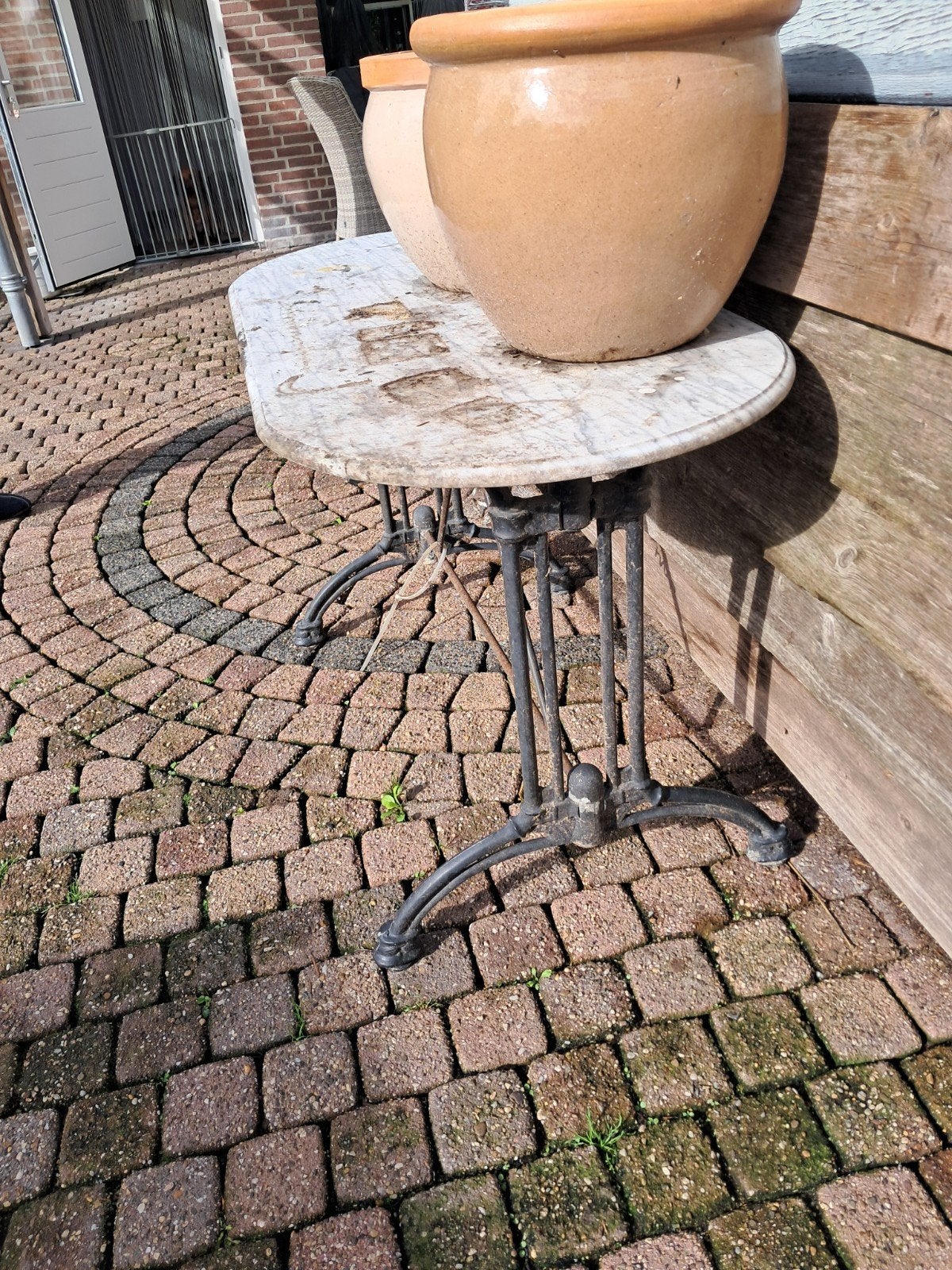 tafel met marmer blad grztis af te halen, Tuin en Terras, Tuintafels, Ophalen of Verzenden, Gebruikt, Rechthoekig, Overige materialen
