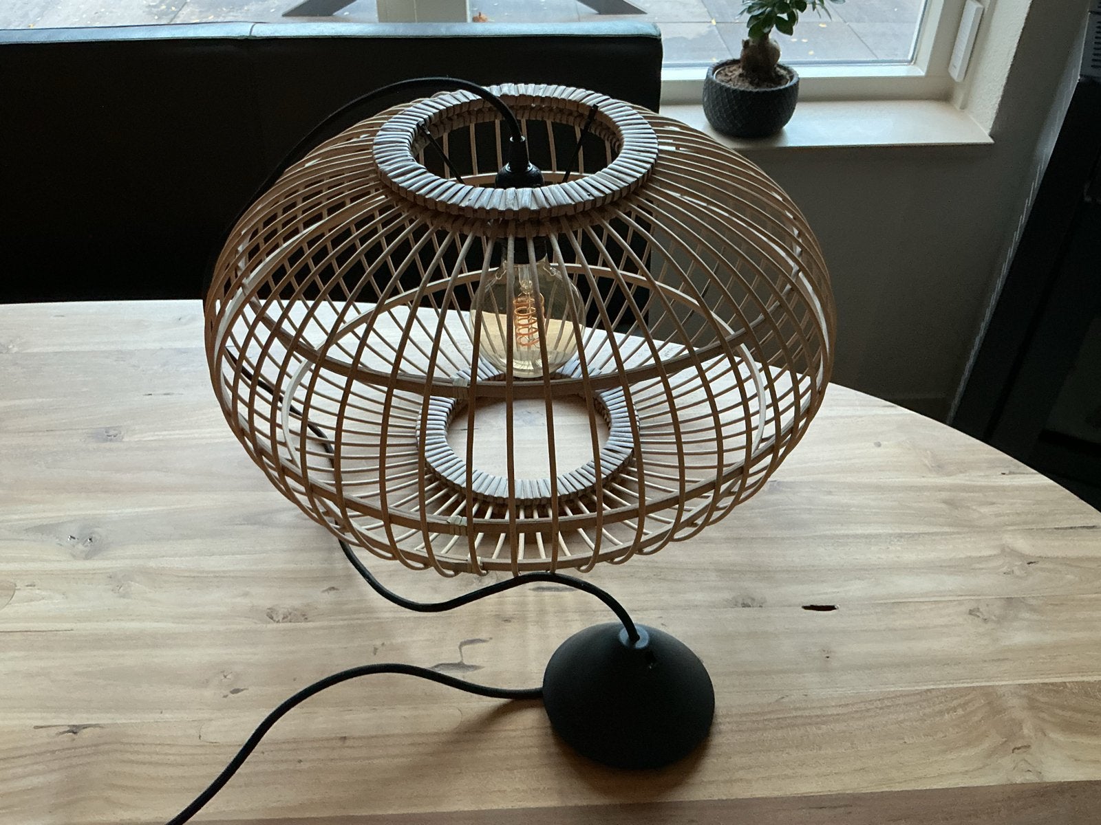 Rotan hanglamp met open design, Ophalen, Gebruikt, Natuurlijk materiaal, E27 (groot)