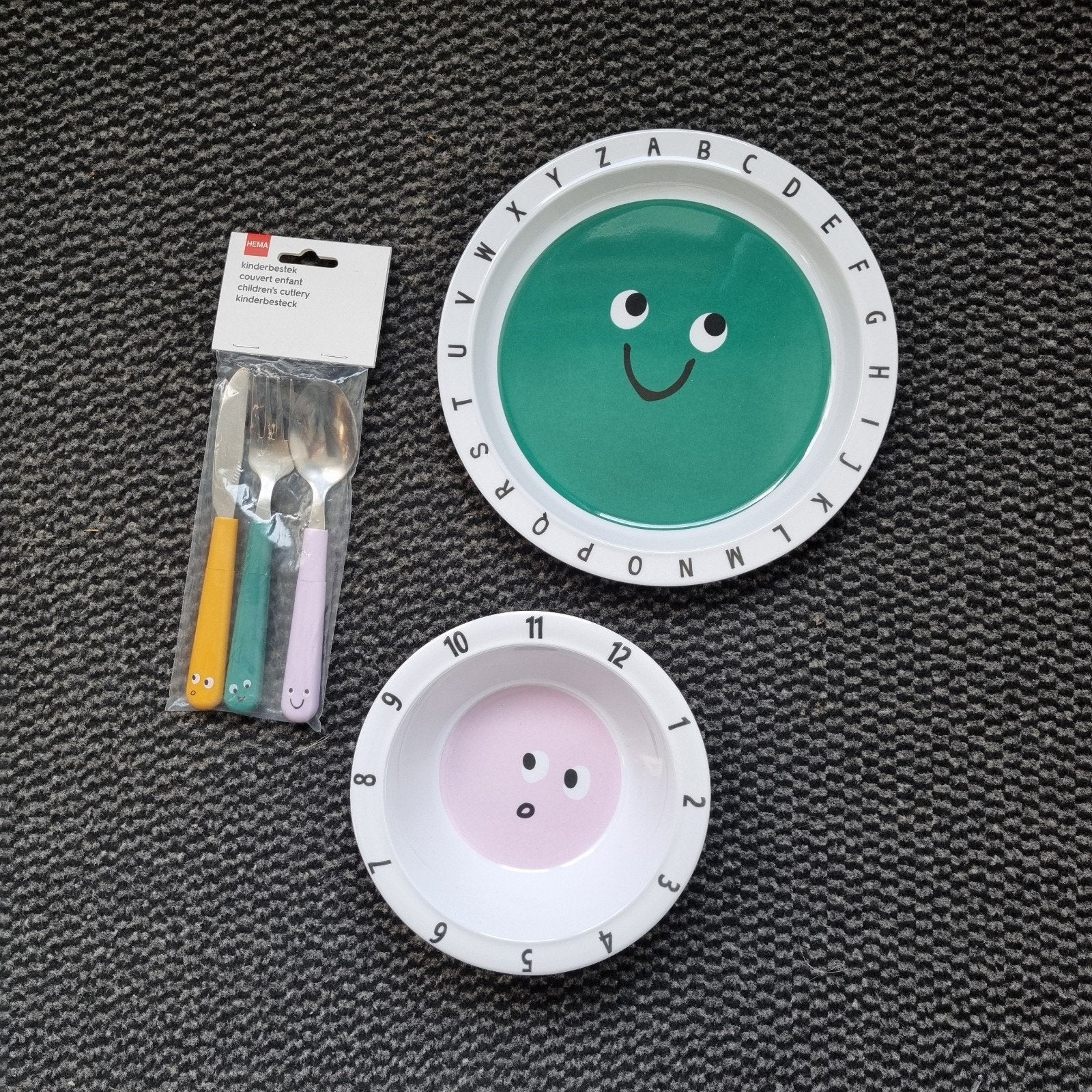Nieuw hema melamine bord schaaltje kinder bestek gezicht, Ophalen of Verzenden, Nieuw, Overige typen