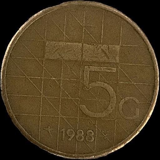 5 gulden munt 1988 brons geplateerd nikkel, Ophalen of Verzenden, Koningin Beatrix, 5 gulden, Losse munt