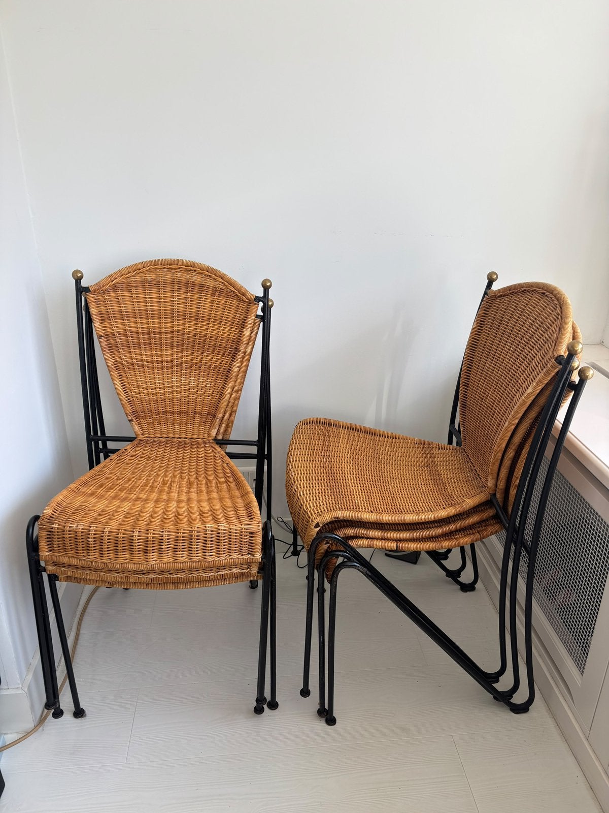 Vintage Frederic Weinberg set- 6 Rotan stoelen, Huis en Inrichting, Ophalen, Gebruikt, Bruin, Riet of Rotan