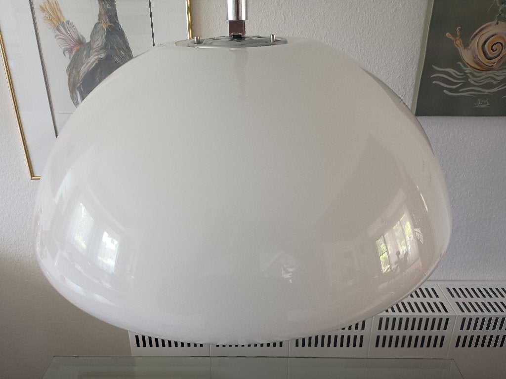 Hanglamp guzzini met ophaalsysteem space age, Ophalen of Verzenden, Gebruikt, Metaal, E14 (klein)