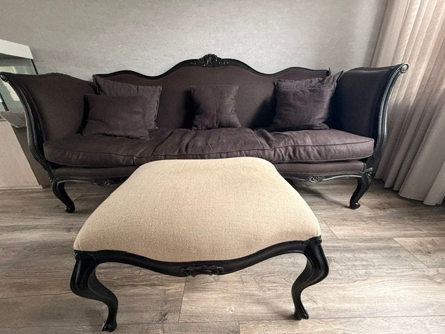 Sierlijke massief houten bankset in Louis XV stijl, Ophalen, Gebruikt, 125 cm of meer, Hout