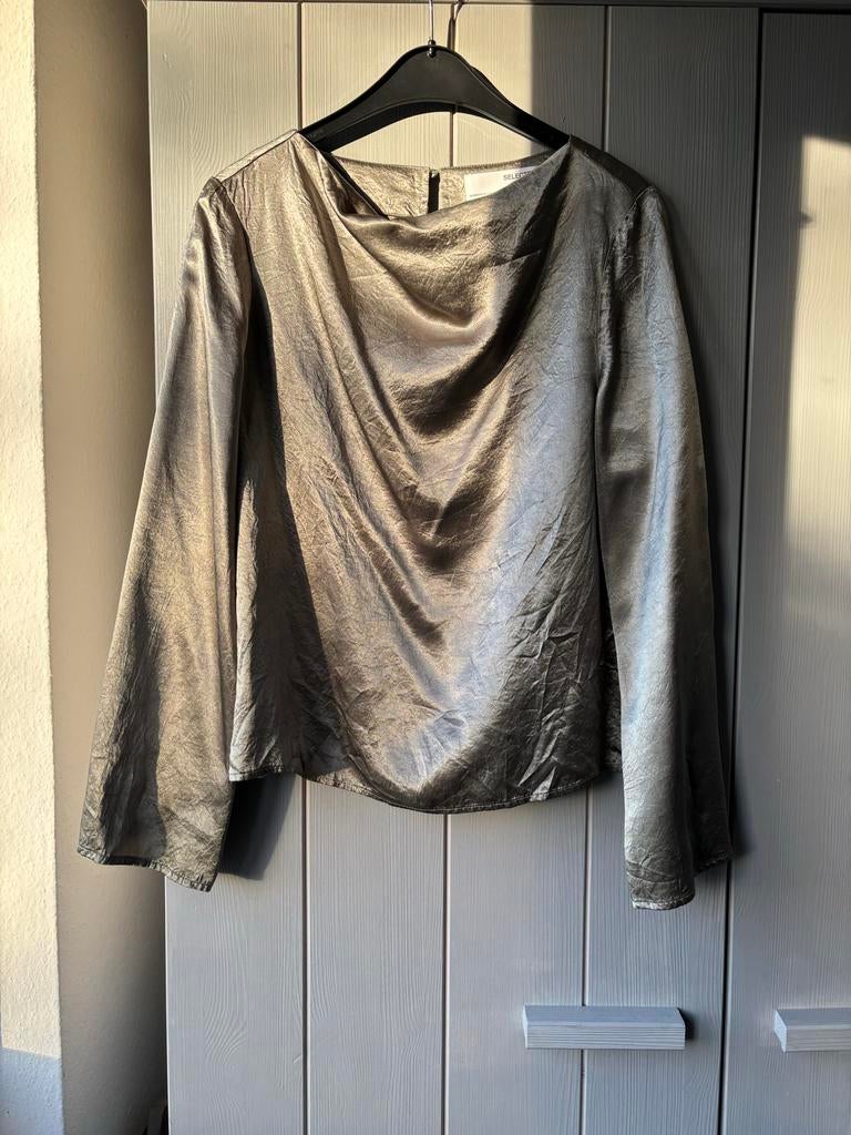 Selected Femme Top waterval hals & wijde mouw grijs/groen, Ophalen of Verzenden, Zo goed als nieuw, Grijs, Lange mouw