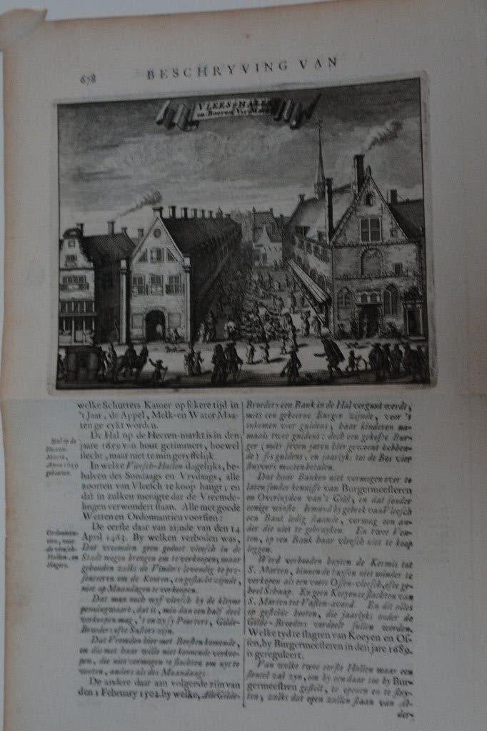 AMSTERDAM VLEESHAL NES SLAGERIJ 1693 St. PIETERSHALSTEEG GJ1, Verzenden, Stadsgezicht, 1600 - 1699, 12 cm