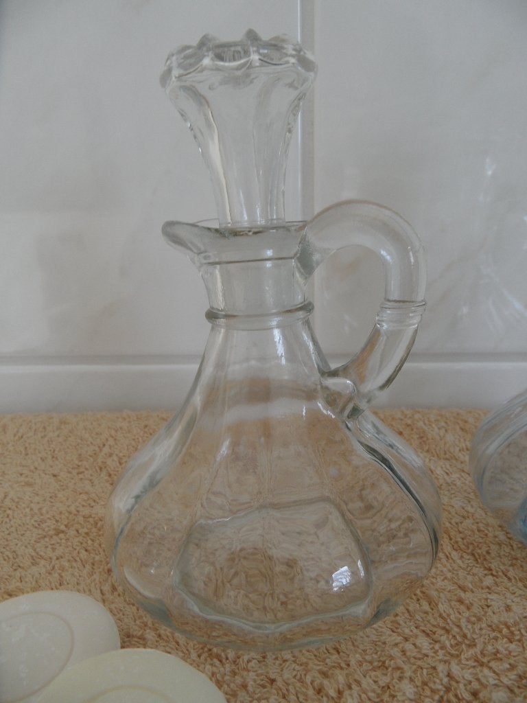 vintage glazen schenkflesje met glazen stop - karaf, Antiek en Kunst, Curiosa en Brocante, Ophalen of Verzenden