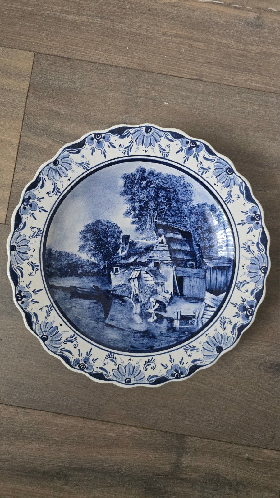 Delfst Blauw bordje met huisje aan het water, Ophalen of Verzenden