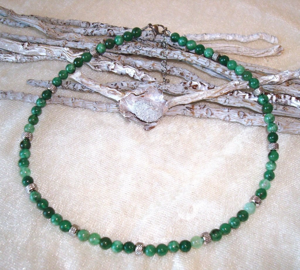 Ketting van groen agaat met RVS kralen en sluiting, Info.adorabeads@gmail.com, Want 18 Hoogvliet, Adorabeads, Nieuw