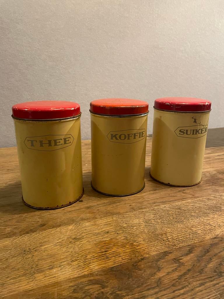 Vintage voorraadblikken: Thee, Koffie, Suiker, Ophalen of Verzenden, Gebruikt