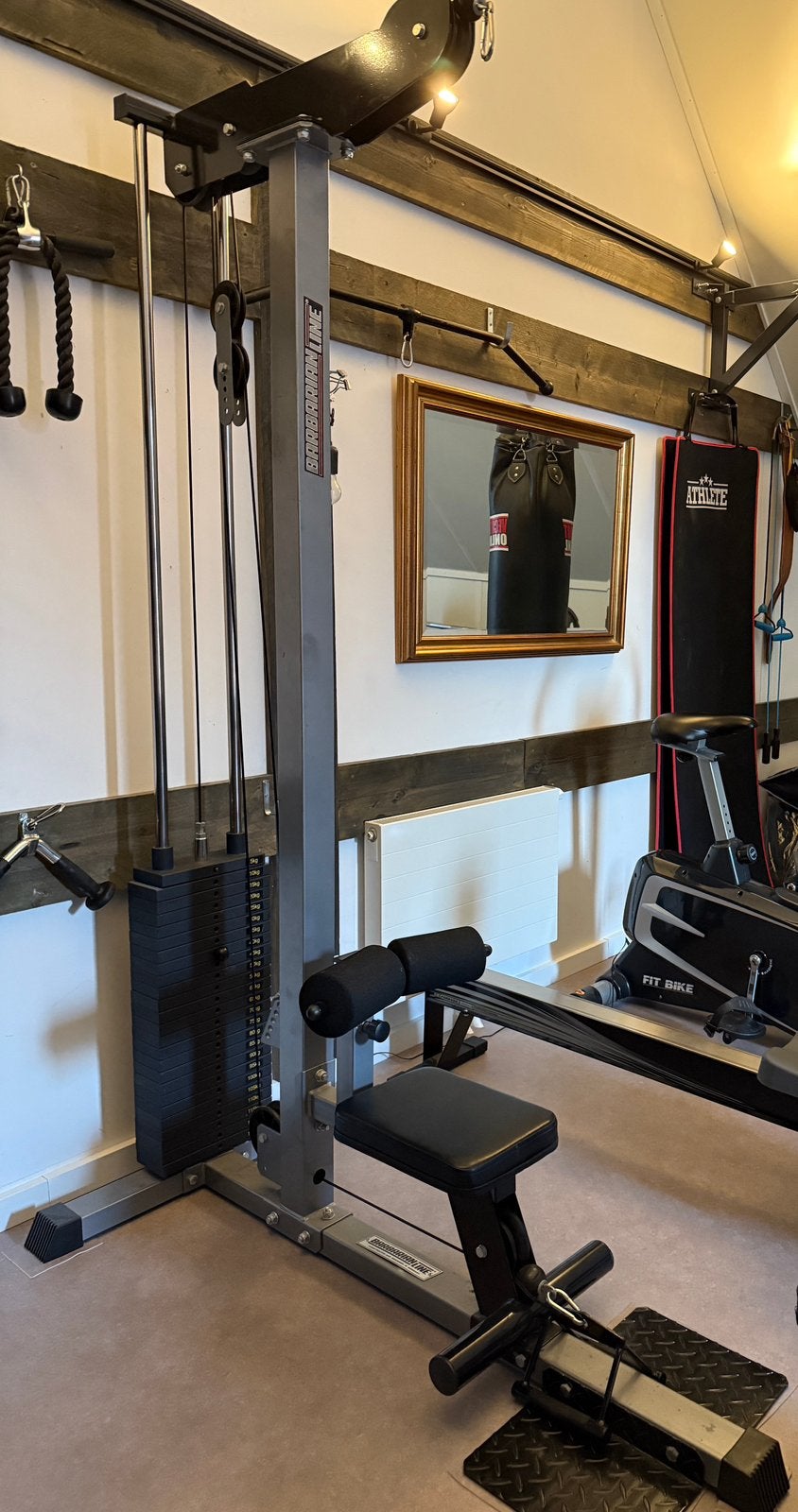 Baberian Line ( ATX) LAT MACHINE MET GEWICHTSTAPEL 125 kg, Sport en Fitness, Ophalen, Zo goed als nieuw, Krachtstation