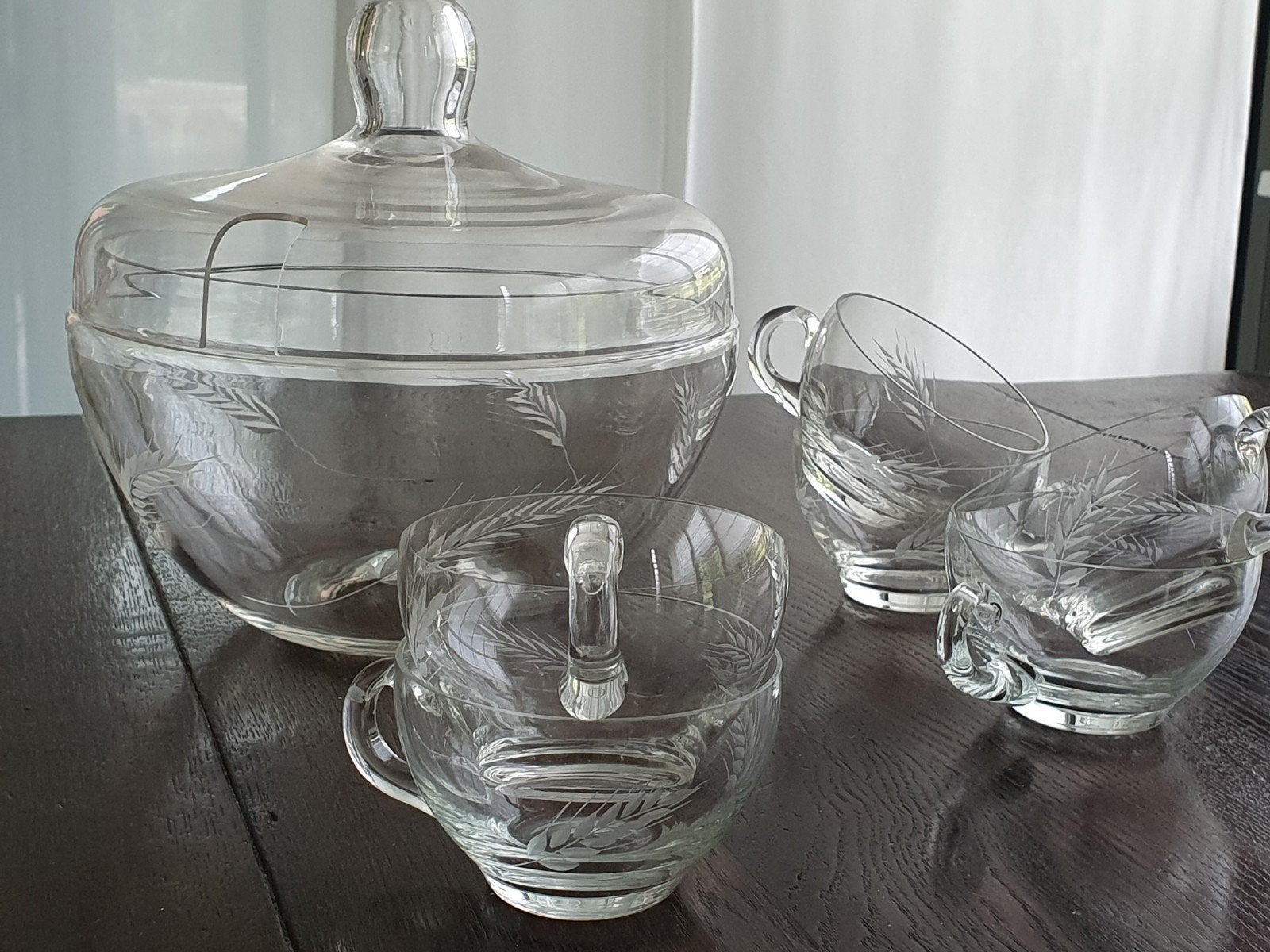 vintage bowlschaal met 6 glazen, Ophalen