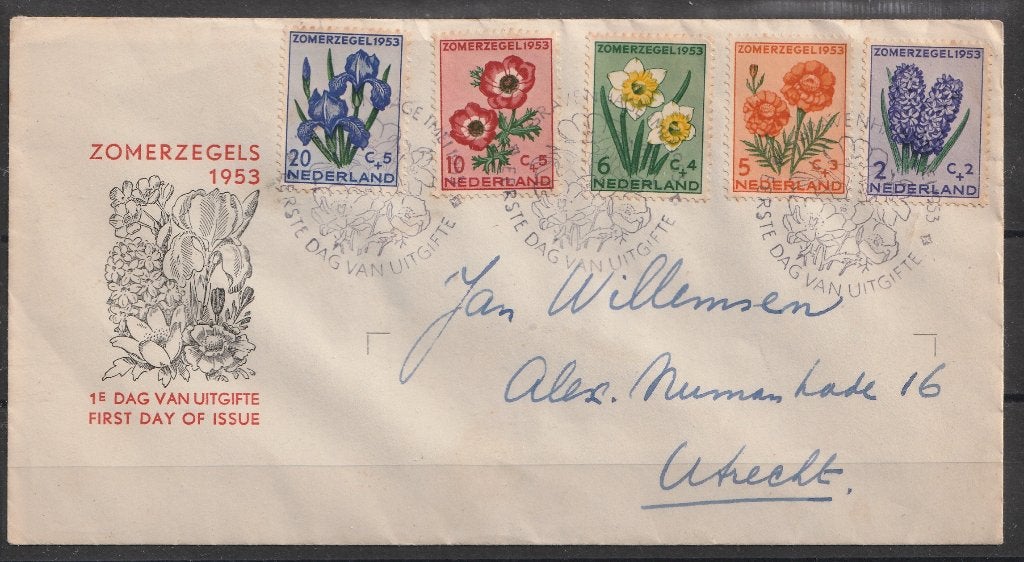 E13  1953  Zomerzegels op FDC, Postzegels en Munten, Postzegels | Nederland, Ophalen of Verzenden, Na 1940, Gestempeld