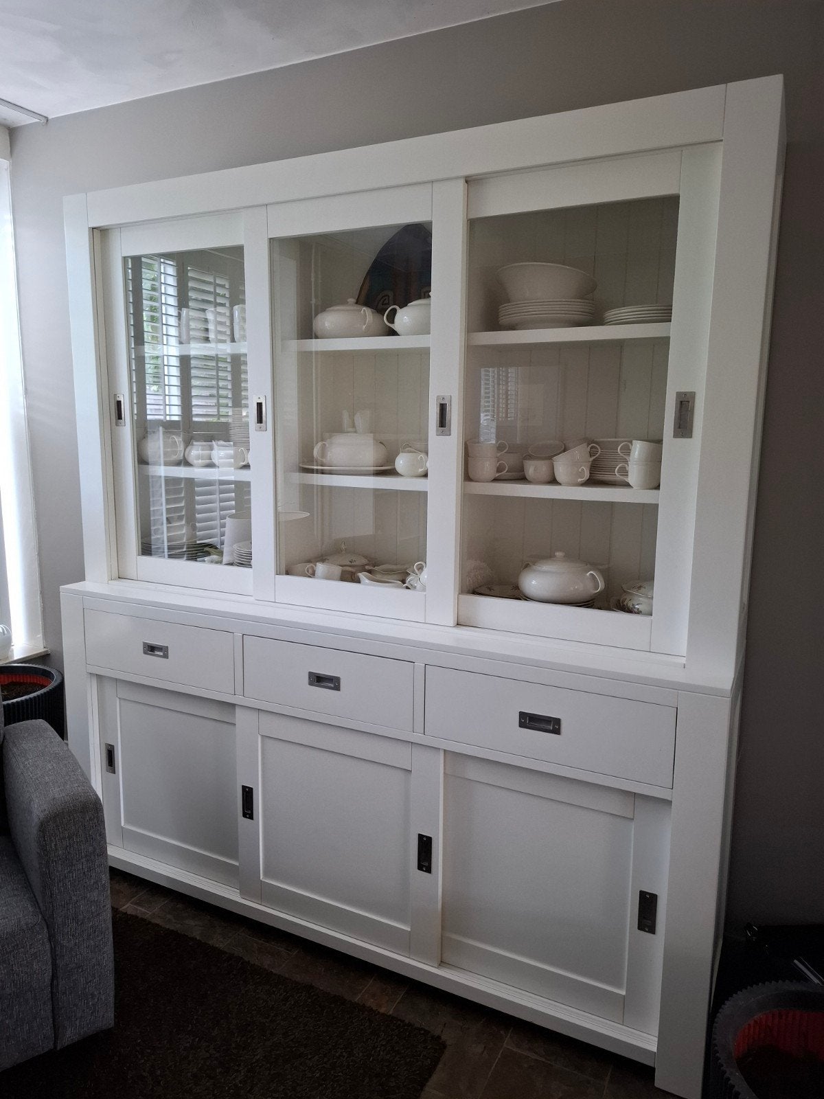 Buffetkast / vitrinekast landelijk, Huis en Inrichting, Kasten | Buffetkasten, Zo goed als nieuw, 200 cm of meer, 200 cm of meer