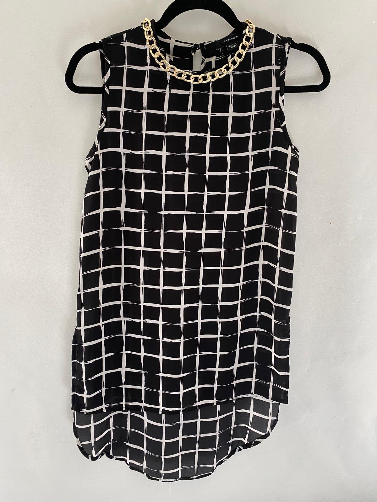 Atmosphere geruite blouse top zwart/wit 34 / XS – ketting, Ophalen of Verzenden, Zo goed als nieuw, Maat 34 (XS) of kleiner, Zwart