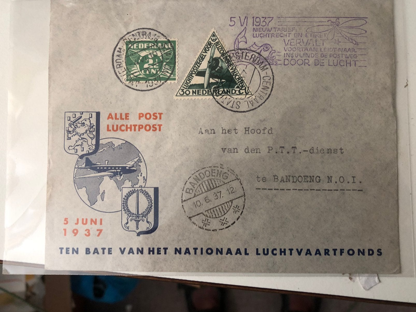 173 Ned. Indie heen en terug bijz. Vlucht, Ophalen of Verzenden, Briefkaart