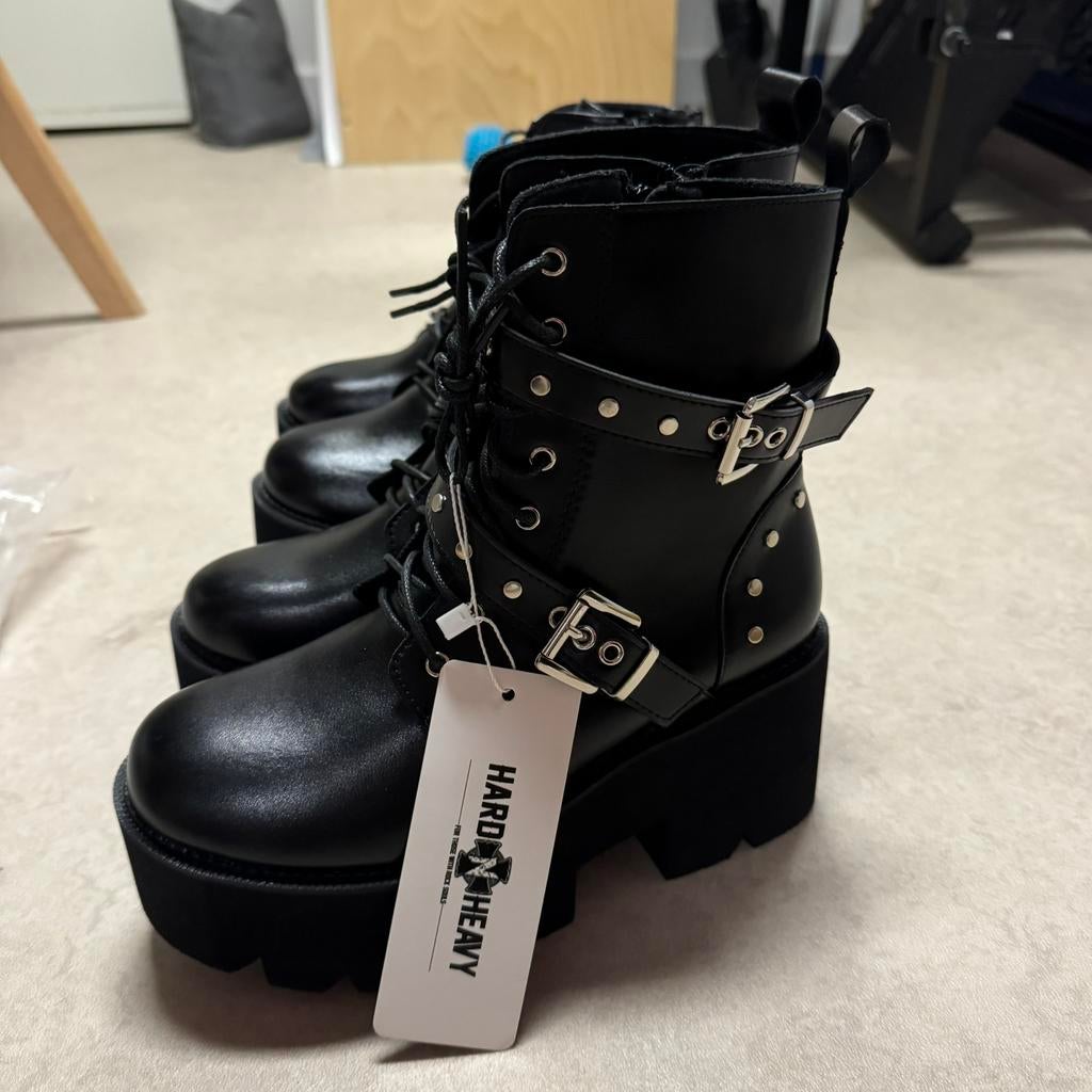 high heels steampunk style platform shoes. Black leather, Kleding | Dames, Schoenen, Nieuw, Schoenen met hoge hakken, Zwart, Ophalen of Verzenden