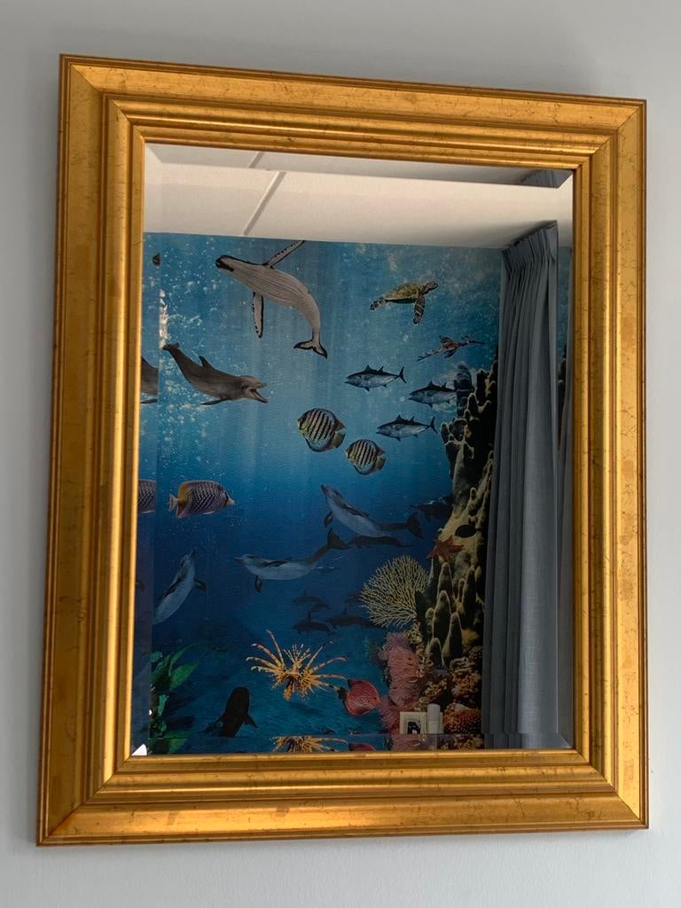 Goudkleurige spiegel, Huis en Inrichting, Ophalen of Verzenden, Zo goed als nieuw, Rechthoekig, Minder dan 100 cm