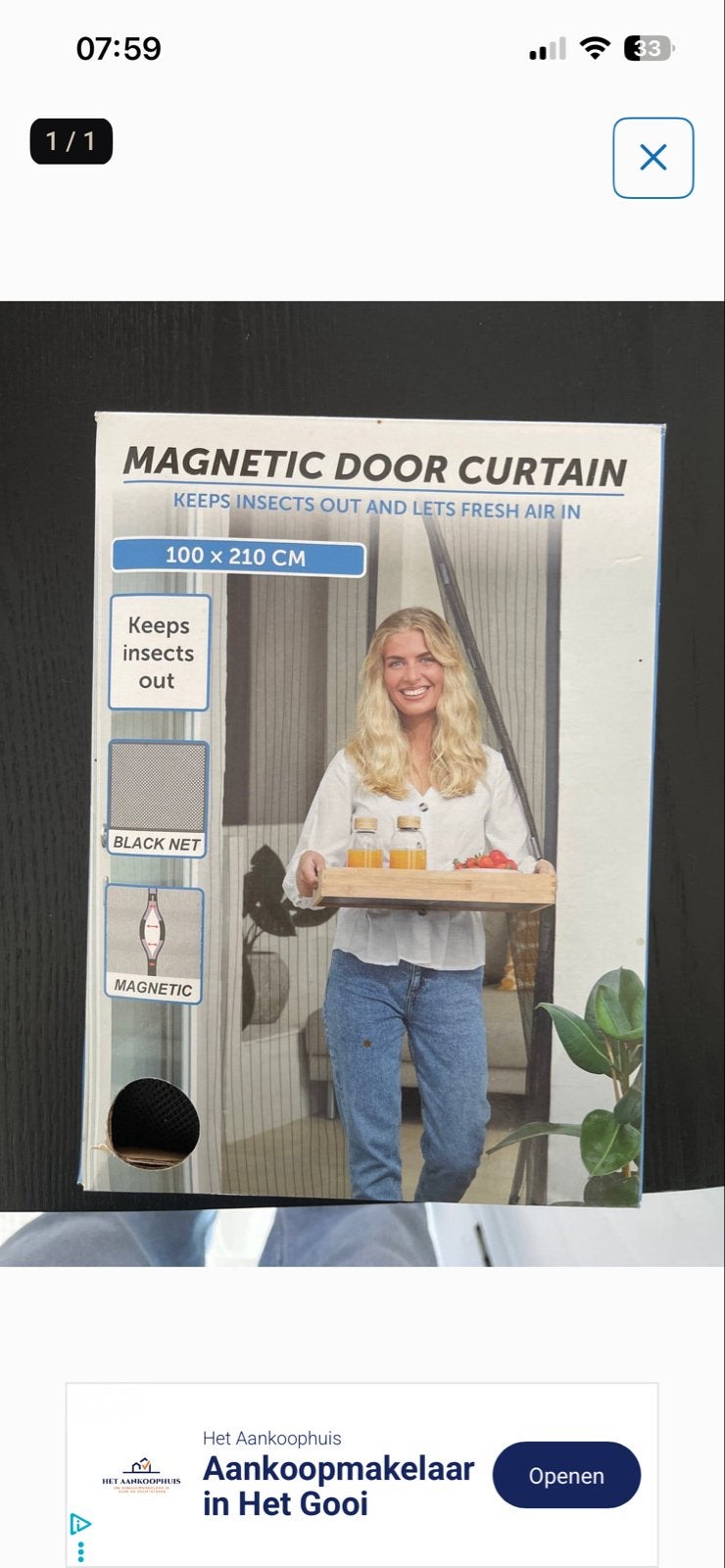 Nieuw Magnetisch Hordeur Gordijn 100x210 cm - Zwart Net, Huis en Inrichting, Ophalen, Inclusief montageonderdelen, Zwart, Nieuw