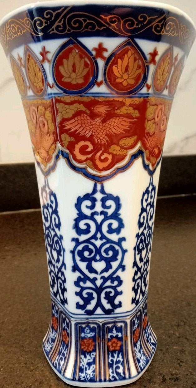 Gold Imari Grote 6-Kantige Vaas - Handgeschilderd, Antiek en Kunst, Antiek | Vazen, Ophalen of Verzenden