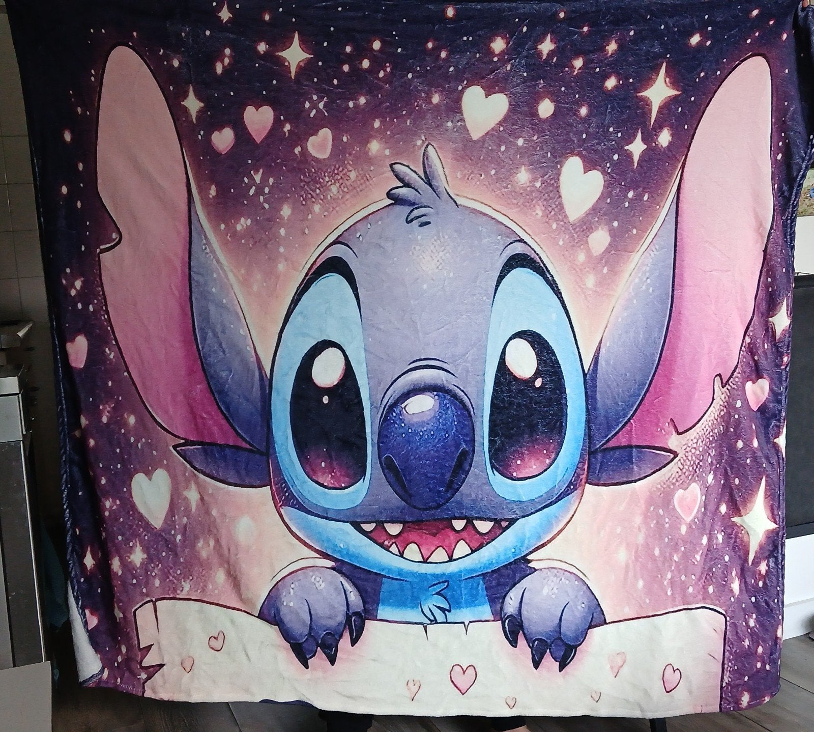 Heerlijk zachte Disney Stitch fleece deken (Galaxy / Paars), Ophalen, Zo goed als nieuw