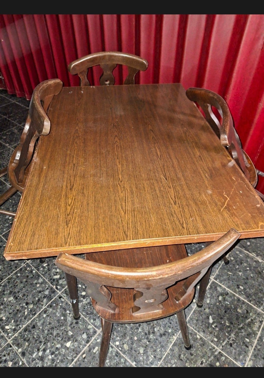 Grote partij café tafels en stoelen - ideaal voor horeca, Huis en Inrichting, Gebruikt, 100 tot 150 cm, Eikenhout, Vier personen