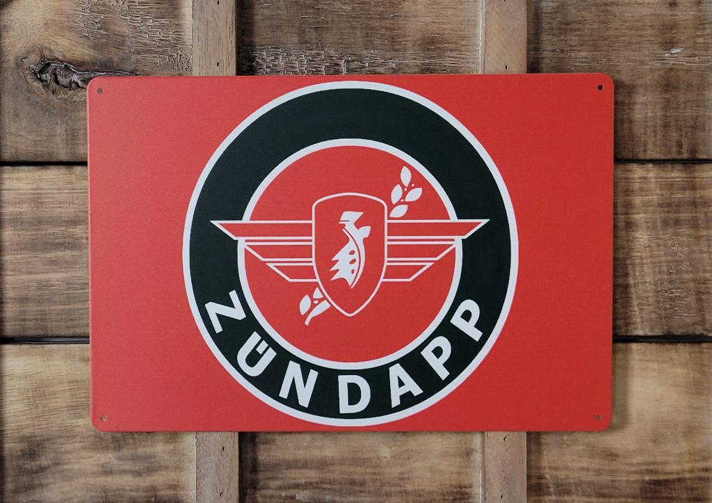 Zundapp logo rood reclamebord van metaal wandbord decoratie, Info@deconoord.nl, Deco Noord, Nieuw, Ophalen of Verzenden
