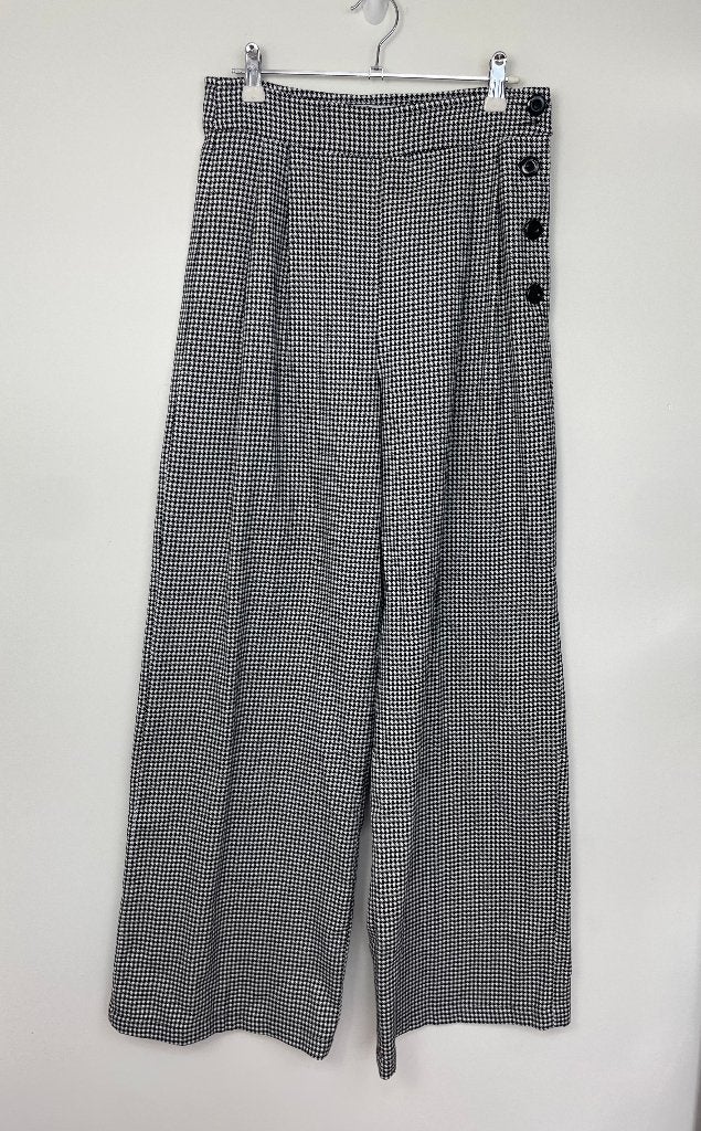Hell Bunny Vixen broek maat XS wijd houndstooth zwart wit, Zwart, Help@hellbunny.com, Ophalen of Verzenden, Zo goed als nieuw