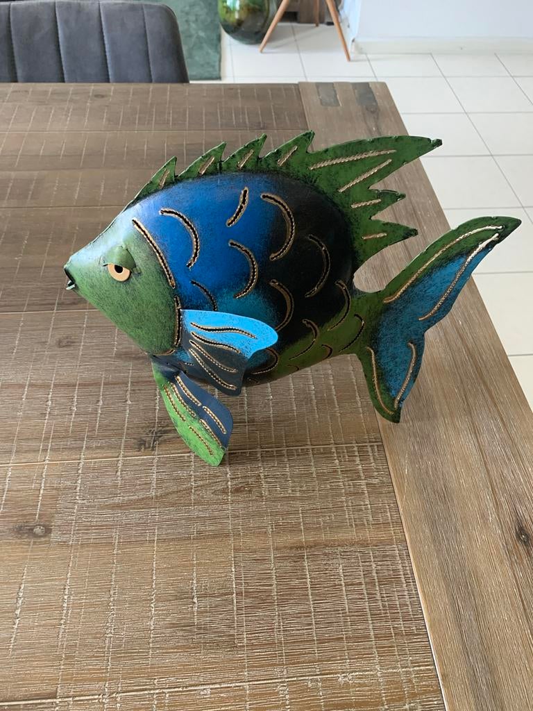 Decoratieve metalen vis - Groen/Blauw, Ophalen, Zo goed als nieuw, Meerkleurig, Metaal