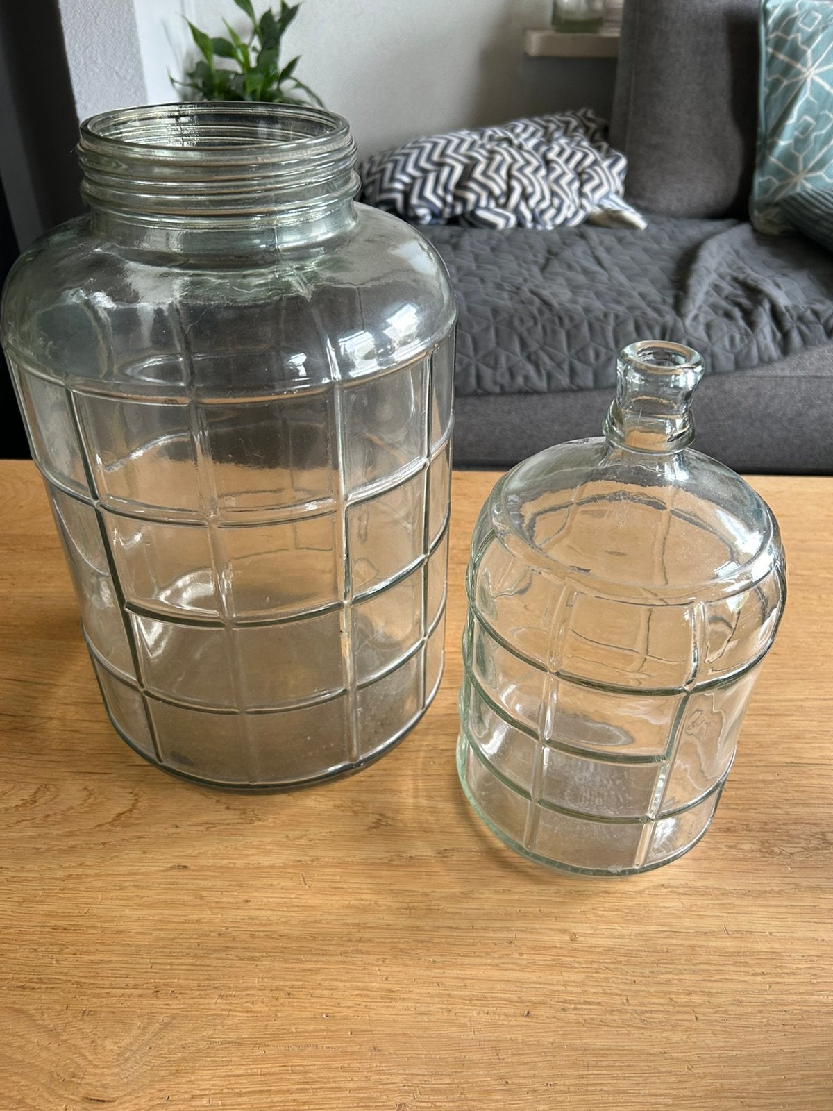 Grote glazen pot / windlicht en glazen fles, Huis en Inrichting, Woonaccessoires | Stolpen, Glas, Ophalen of Verzenden, Zo goed als nieuw