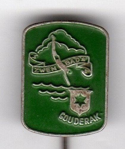 Speldje ZWEMBAD WAPEN GOUDERAK GROEN (A4), Ophalen of Verzenden, Gebruikt, Overige onderwerpen