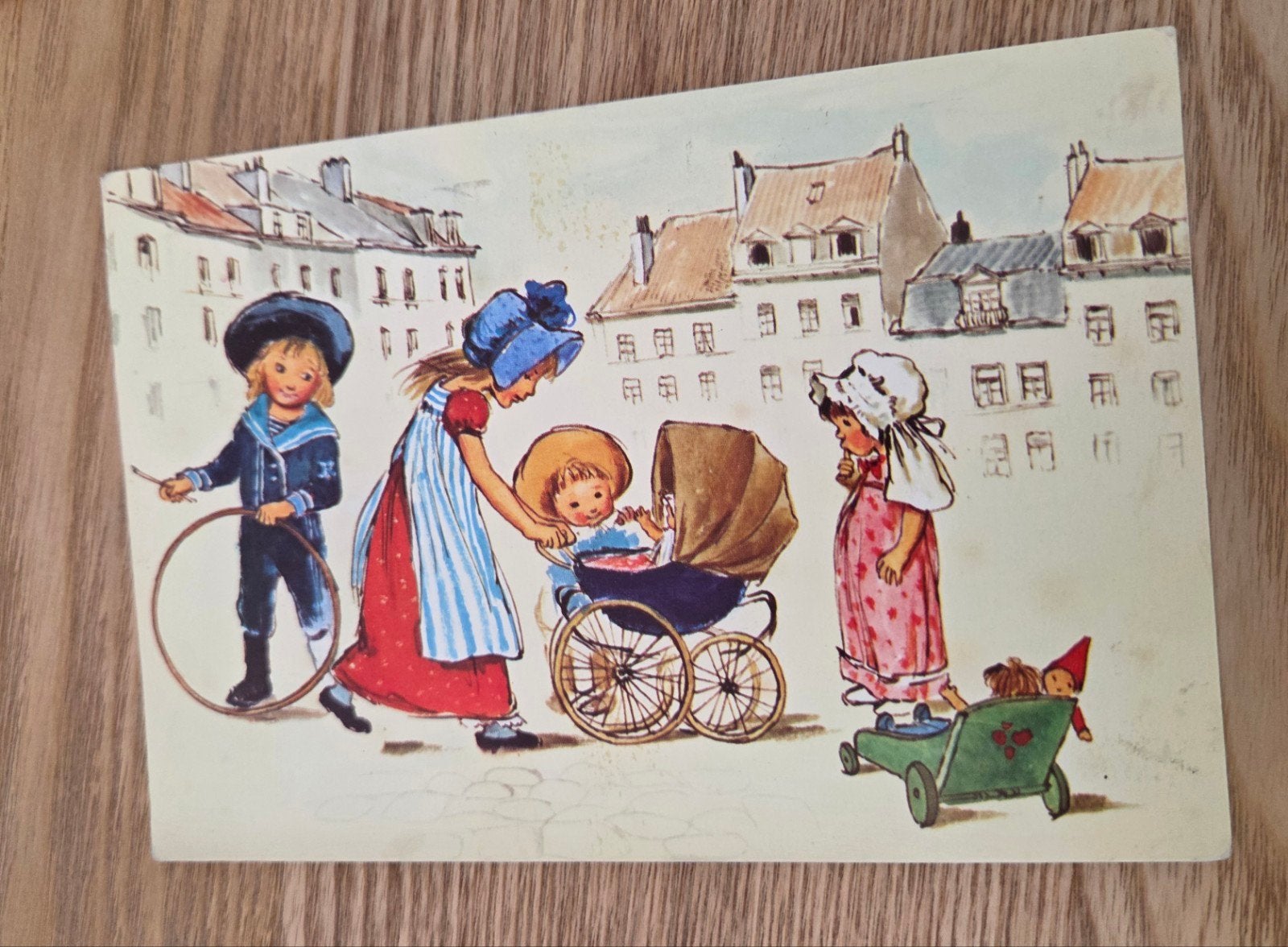 Kinderen met kinderwagen en speelgoed, Verzenden, 1960 tot 1980, Gelopen, Kinderen