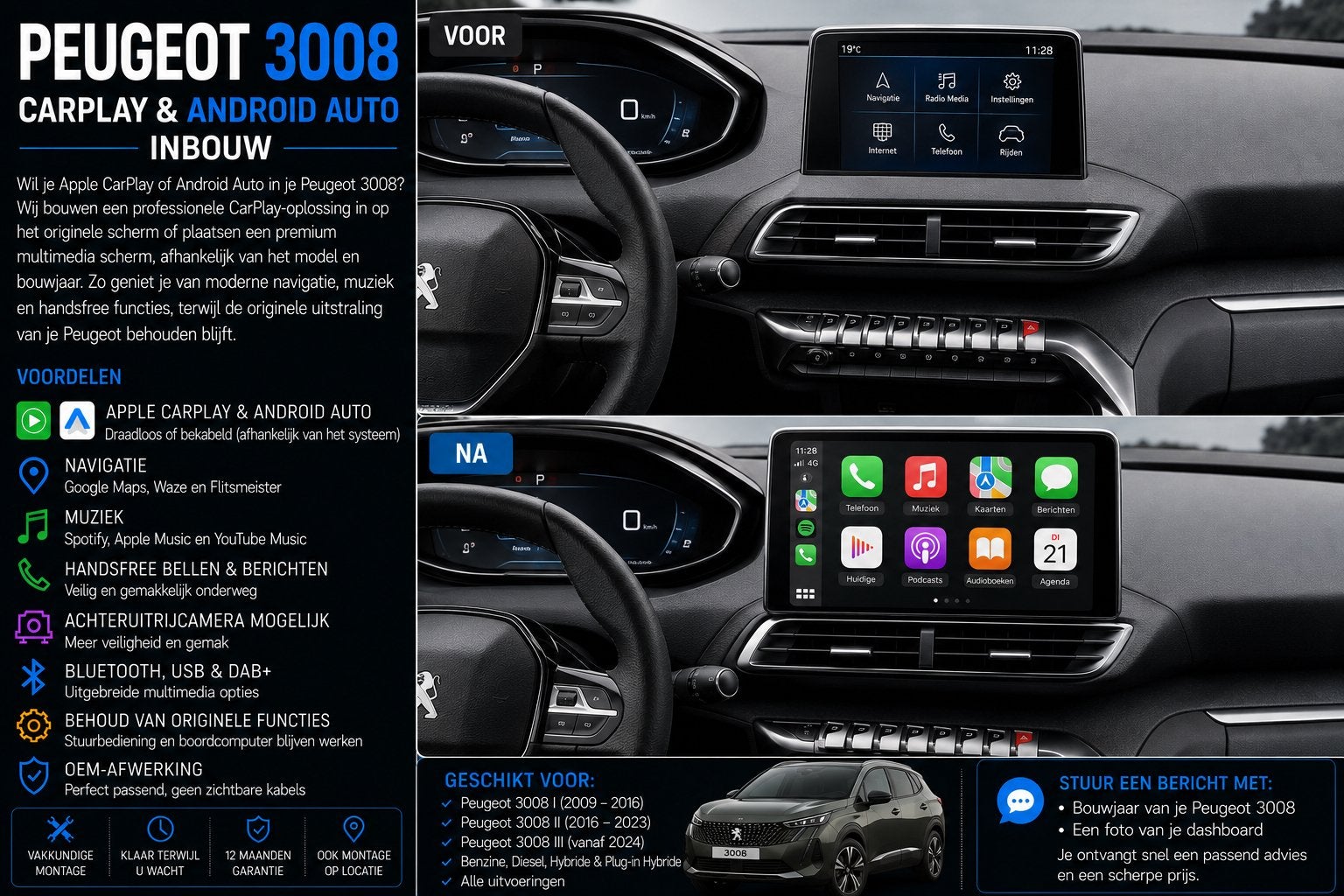 Peugeot 3008 CarPlay & Android Auto Inbouw, Ophalen, Nieuw