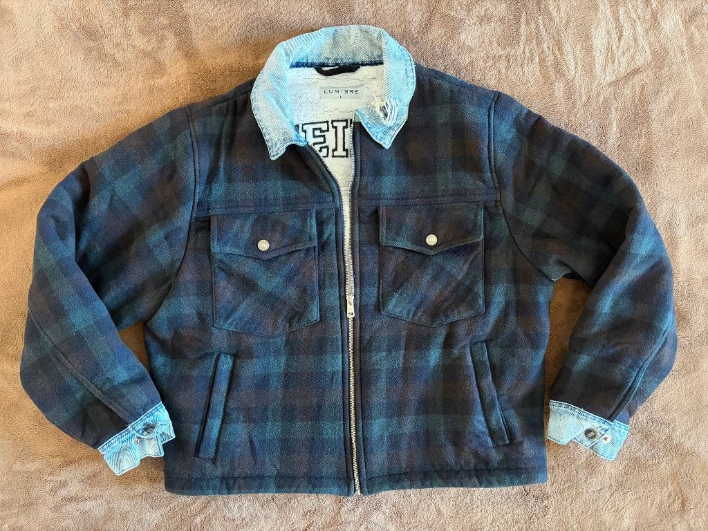 Lumi3re Plaid Jacket – L, Ophalen, Zo goed als nieuw, Maat 52/54 (L), Blauw