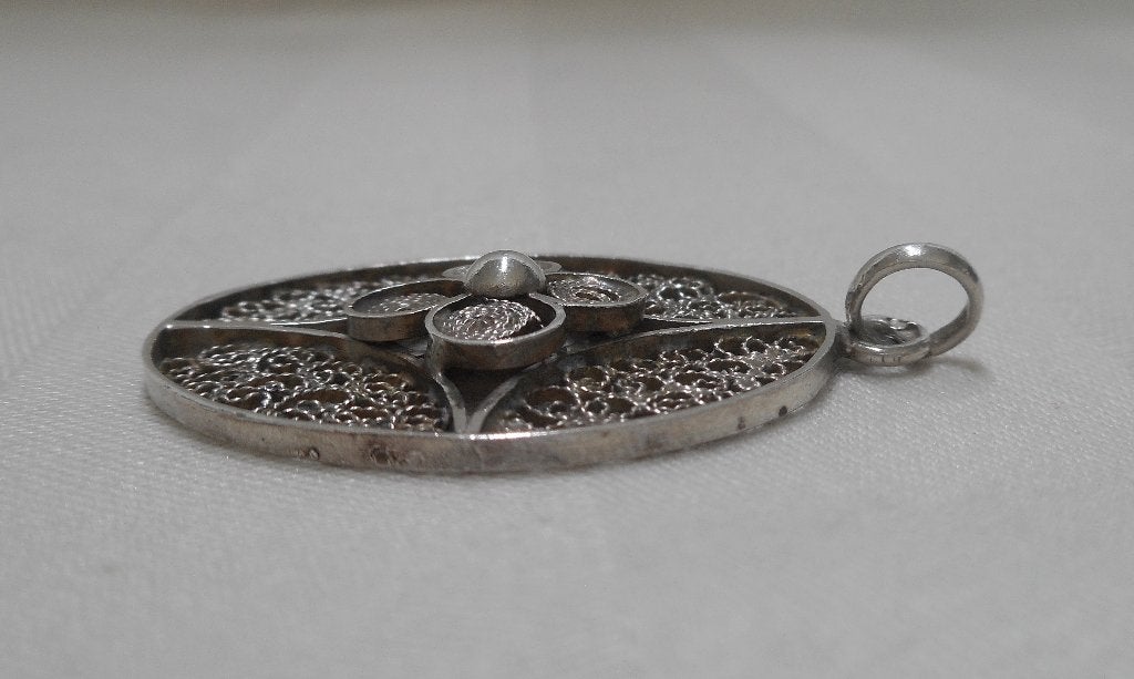 Zilveren filigrain hanger nr.516, Verzenden, Zo goed als nieuw, Bloem of Plant, Zilver