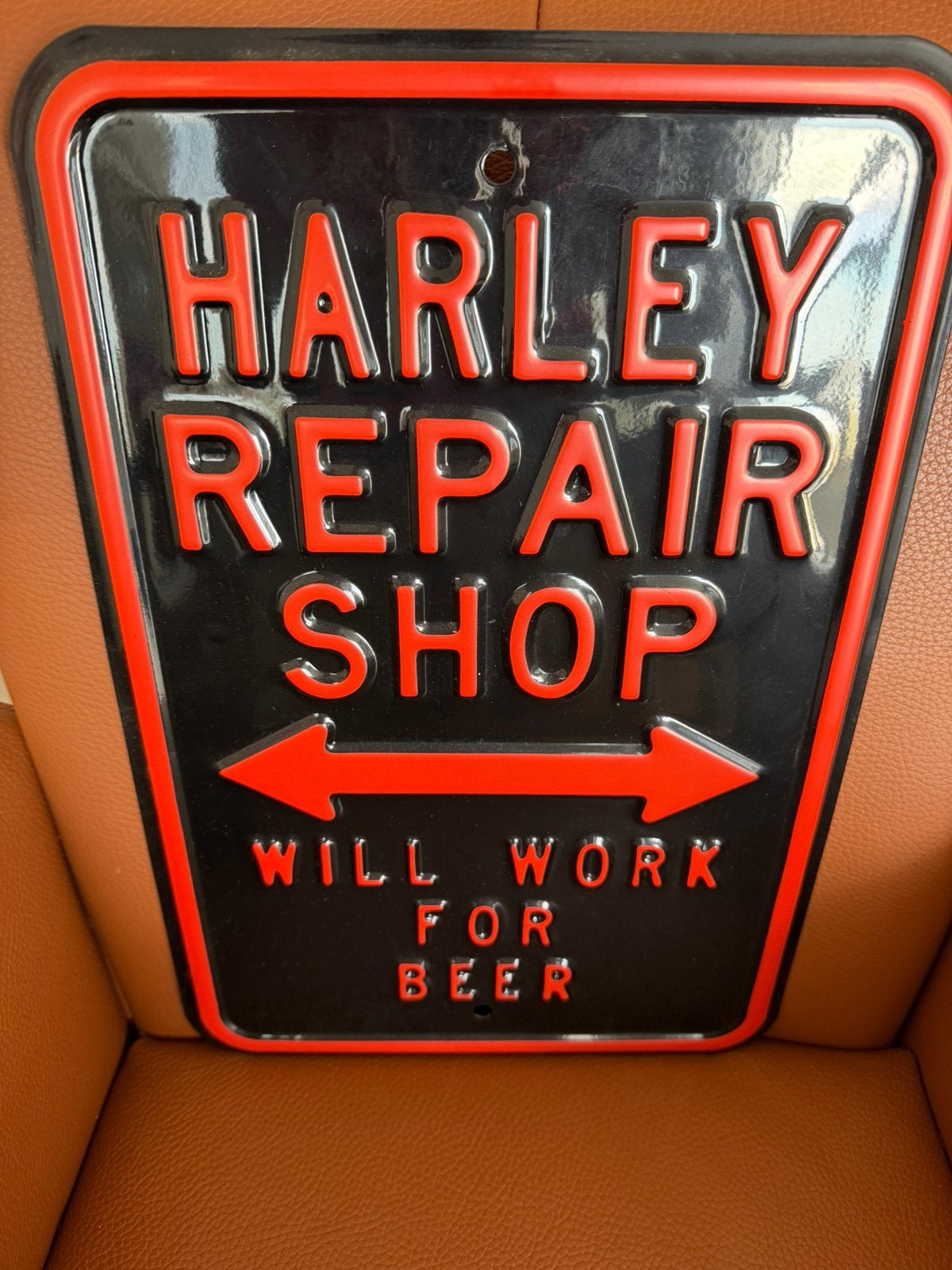 Harley Repair Shop 'Will Work For Beer' metalen bord, Ophalen of Verzenden, Zo goed als nieuw, Motoren