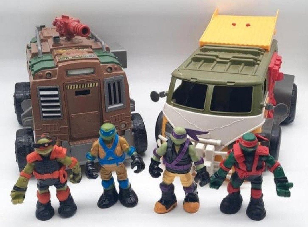 TMNT Shellraiser & TMNT Party Wagon Van bus + 4 Turtles!, Ophalen of Verzenden, Gebruikt