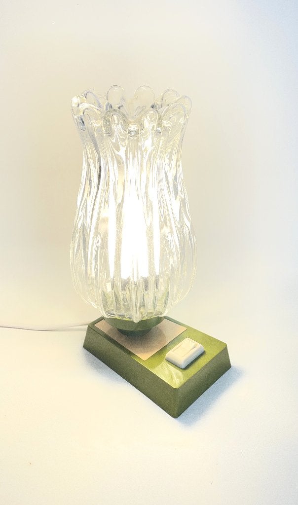 tafellamp, bedlamp, jaren '70 vintage, Huis en Inrichting, Gebruikt, Inclusief lichtbron, Groen, E14 (klein)