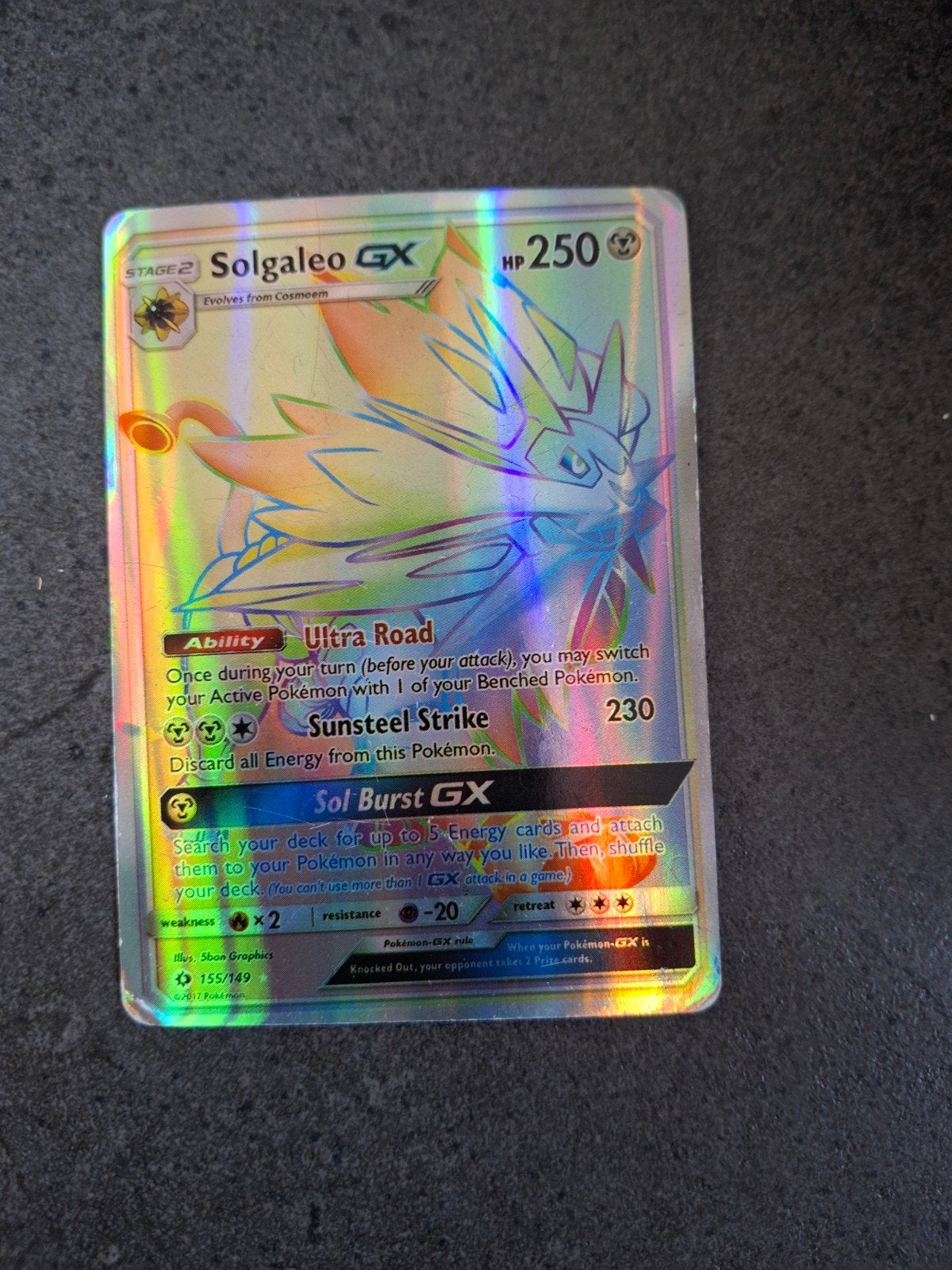 Pokémon TCG Solgaleo GX Rainbow Rare 155/149 Sun & Moon, Ophalen of Verzenden