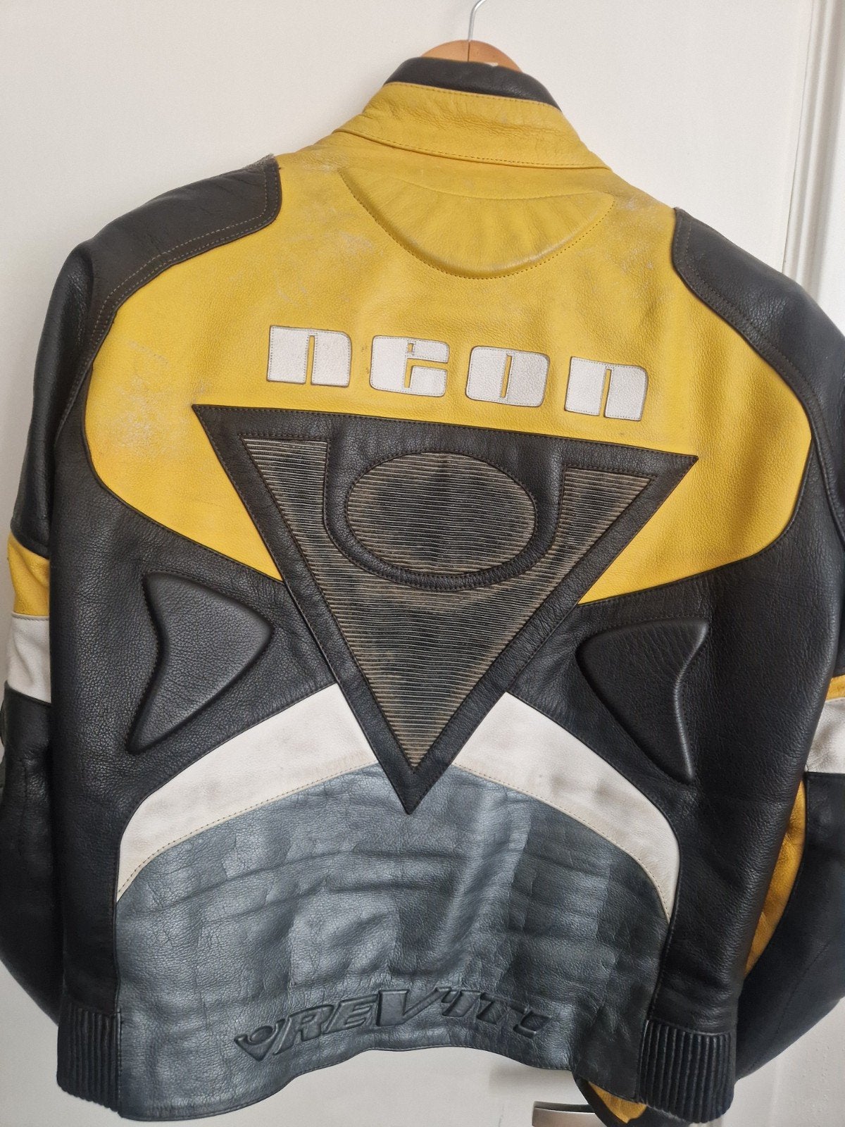 REV'IT! Neon Leren Motorjas Maat 52 - Zwart/Geel, Motoren, Kleding | Motorkleding, REV'IT!, Heren, Jas | leer, Ophalen of Verzenden